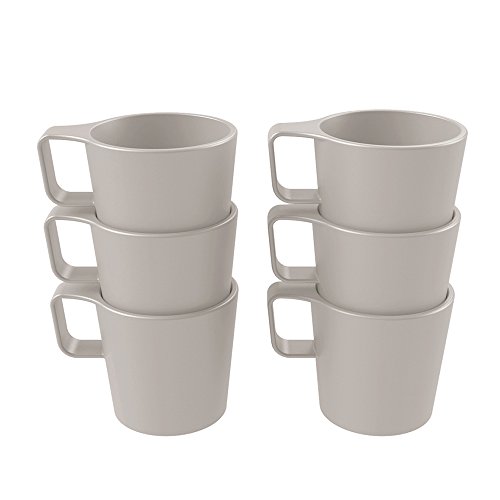 Coza Design- Eco Friendly Plastic Stackable Mug Set for coffee tea milk or hot chocolate- 85 oz Set of 6 Gray
