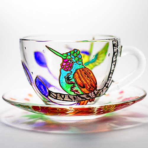 Personalized Tea Cup and Saucer Set Hummingbird Gift Hand Painted Floral Tea Set for Women Custom Mothers Day Gift