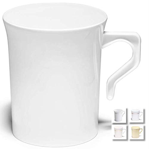  OCCASIONS 40 Mugs Pack Heavyweight Disposable Wedding Party Plastic 8 oz Coffee MugsTea CupsCappuccino CupsEspresso Cup with Handles 8 oz Mugs Plain White