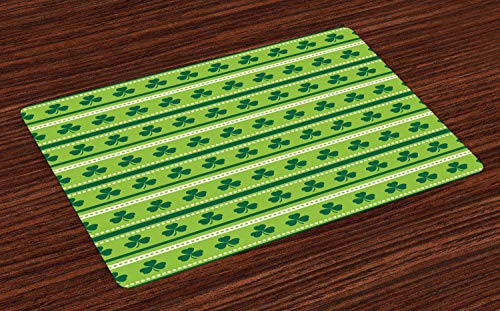 Ambesonne Green Place Mats Set of 4 Traditional Irish Pattern Clovers Happy St Patricks Day Theme Washable Fabric Placemats for Dining Room Kitchen Table Decor Lime Green