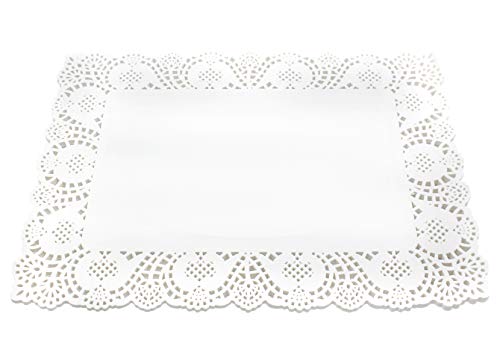 100 Pcs White Rectangle Lace Paper Doilies Placemats for Wedding Tea Party and Baking 12x8 inch