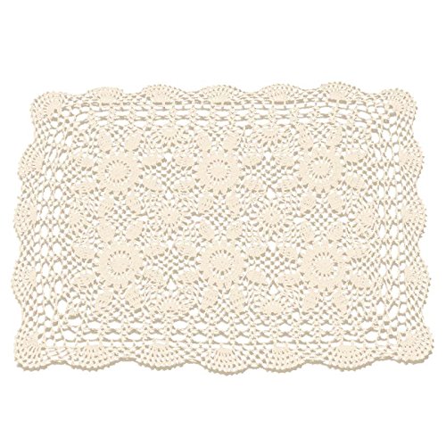 gracebuy 16x23 Inch Rectangle Beige Handmade Cotton Crochet Lace Placemat Doilies