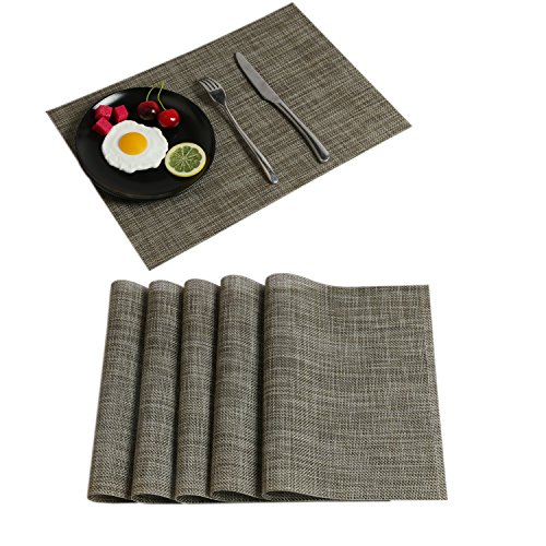 Homcomoda Placemats Woven Vinyl Non-slip Placemat Washable Heat Insulation Table Mats for KitchenLight brown