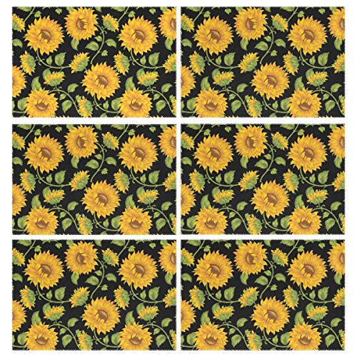 ALAZA Sunflower Placemats Set of 6 for Dining Table Washable Polyester Placemat Non-Slip Heat Resistant Kitchen Table Mats Easy to Clean