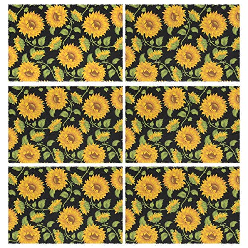 ALAZA Sunflower Placemats Set of 6 for Dining Table Washable Polyester Placemat Non-Slip Heat Resistant Kitchen Table Mats Easy to Clean