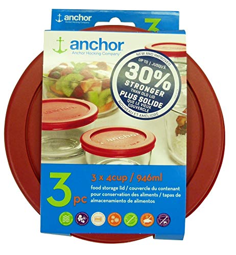 Anchor Hocking 30 Stronger Replacement Lid 3 x 4Cup  946ml  1 qt Red Round Improved ne k