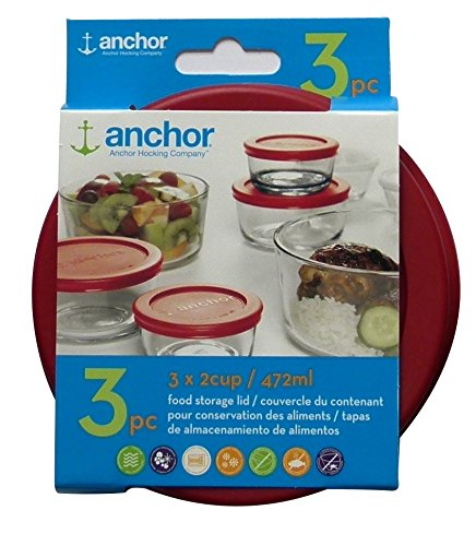 Anchor Hocking Replacement Lid 2 Cup  472 ml Set of 3 lids red Round