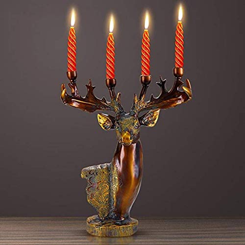 DWLXSH Personality Antlers Christmas Decoration Candlestick Home Decoration Crafts European Resin Candle Holder Color  Brown