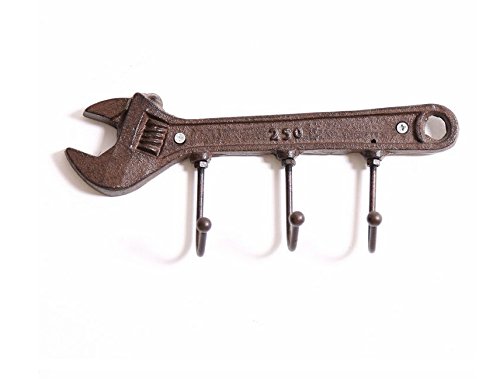 KiaoTime Retro Vintage Key Rack Holder Hooks Cast Iron Wrench Spanner Shape Decorative Wall Mounted Antique Man Cave Garage Tool Holder Coat Hat Hooks Rack Hanger Wall Decor