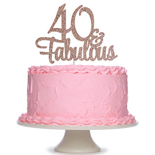 Rose Gold Glittery 40 Fabulous Birthday Cake Topper - 40th Birthday Party Decorations Birthday Cake Decorations Supplies