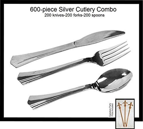 200 Sets Reflections Like Silver Plastic Silverware Cutlery Combo of 600 Pieces Includes 200 Forks 200 Knives 200 Spoons