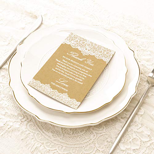 Crisky Wedding Thank You Place Setting Cards Vintage Silver Foil Lace Pattern Design Chic and Elegant Wedding Table Centerpieces and Wedding Decorations Wedding Supply 50 Pcs， 4 x 6 inch