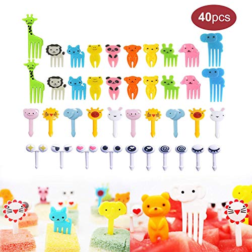 40PCS Animal Fruit Food Picks Bento Box Picks Mini Cartoon Animal Food Toothpicks Lunch Bento Forks Picks for Kids
