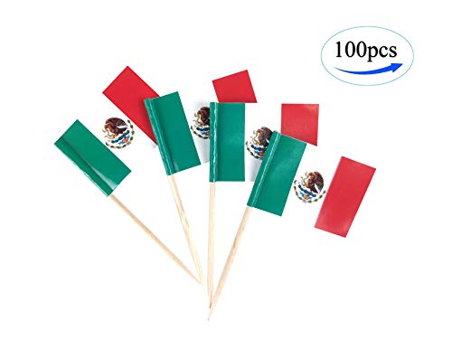 Mexico Flag Mexican Flags100 Pcs Cupcake Toppers Flag Country Toothpick FlagSmall Mini Stick flags Picks Party Decoration Celebration Cocktail Food Bar Cake Flags