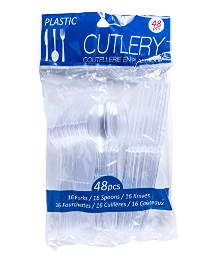 Jacent 48 Count Disposable Clear Plastic Cutlery Set Forks Knives and Spoons - 1 Pack