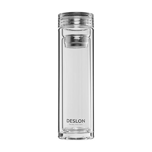DESLON Borosilicate Double Layer Glass Bottle with Filter Leak Proof Heat Resistant Office Cups 12oz