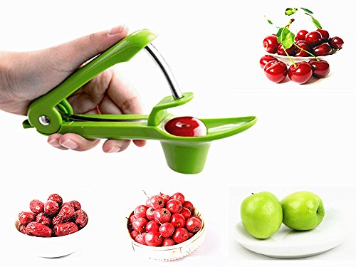 Cherry Pitter Autbye Creative Kitchen Gadget Olives Pitting Tool Good Grips Cherry Stone Remover Corer with Food-Grade Silicone Cup Space-Saving Lock Design Remove Cherry Pit Quick Easy Green