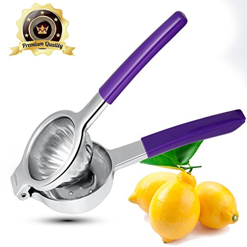 Lemon Squeezer SURPEER Citrus Juicer Top Quality Stainless Steel Lemon Squeezer Press with Sturdy Silicon Handle Grip - Easy to Clean Citrus Squeezer-Lemon Sprayer for MeatCookingJuice  Included