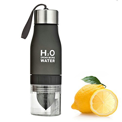 H2O Lemon  Fruit Infuser Water Bottle - New Version - Leak Proof - BPA Free Black