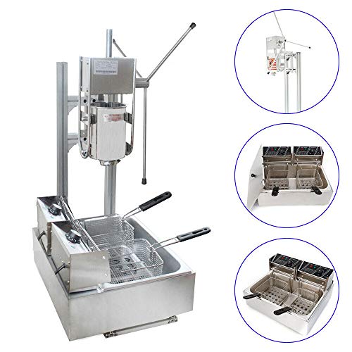 TFCFL 3L Stainless Steel Commercial Manual Spanish Churro Maker Machine with 12 L Fryer for Restaurant Coffee Room Wine Bar Shop