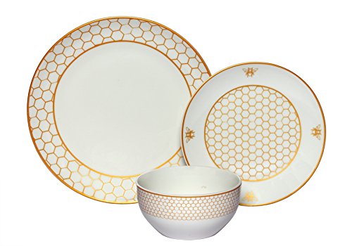 Melange Coupe 36-Piece Porcelain Dinnerware Set Gold Honeycomb  Service for 12  Microwave Dishwasher Oven Safe  Dinner Plate Salad Plate Soup Bowl 12 Each