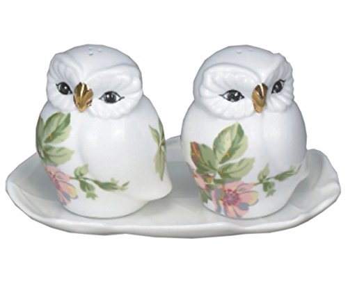 Green Pastures Wholesale Tray with Owl Porcelain Salt and Pepper Shakers 4-Inch Tall with 6-Inch