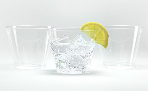Hard Plastic Tumblers 9 oz Party Cups-Old Fashioned Glass 100 Count Drinking Glasses Crystal Clear