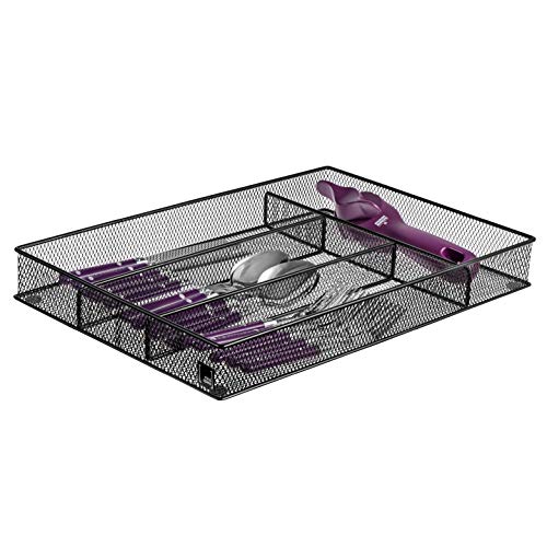 Cutlery Tray by Mindspace 4 Compartments  Kitchen Utensil Drawer Organizer  Metal Silverware Organizer  The Mesh Collection Black