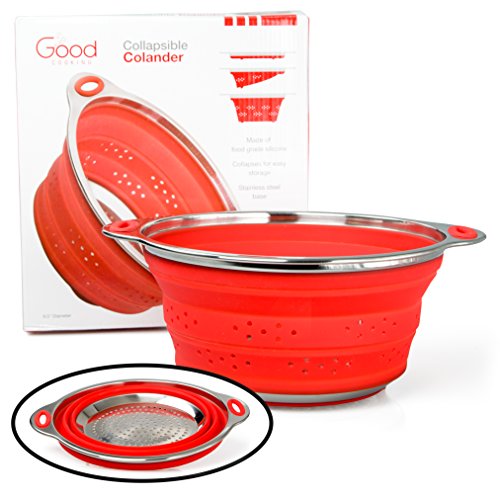 Collapsible Silicone Colander With Stainless Steel Base By Good Cooking