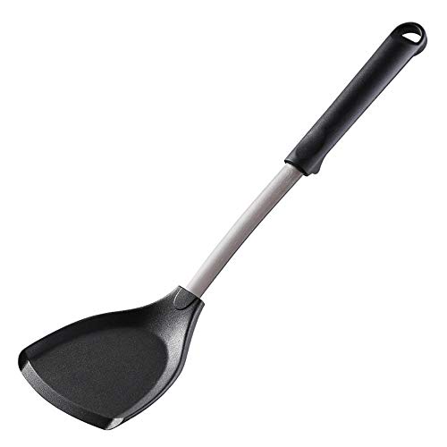 DERTHWER Solid Silicone Spatula Non Stick Heat Resistant Pancake Turner with Stainless Steel Handle Cookware Kitchen Tools Black Ultimate Kitchen Essentials Color  Black Size  92×365cm