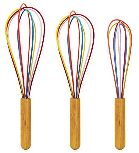 Gogogu Colorful Silicone Whisk With Wooden Handle, Balloon Whisk Set, Wire Whisk, Egg Frother, Milk And Egg Beater