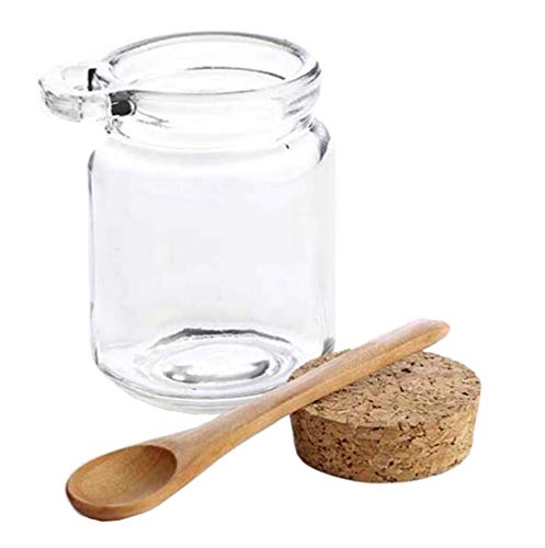 1PCS 250ml Empty Clear Durable Glass Food Storage Container Bottle with Cork Stopper and Wooden Spoon Travel Packing Jar for Bath Salt Cosmetic Powder Honey Nuts Suger