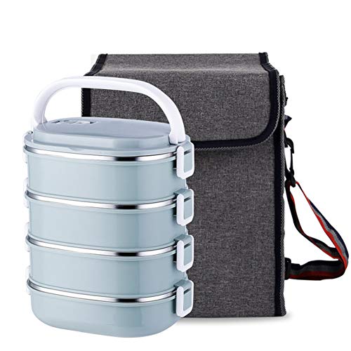 MAI&BAO Stainless Steel Insulated Lunch Box Multi-Layer Lunch Boxes with Compartments Food Storage Containers Carrier Thermal Lunch Box for Adults Men WomenBlue4layers