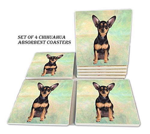 Chihuahua Coasters - Moisture Absorbing Stone Coasters with Cork Base Prevent Furniture from Dirty and Scratched Stone Coasters set Suitable for Kinds of Mugs and Cups Set of 4
