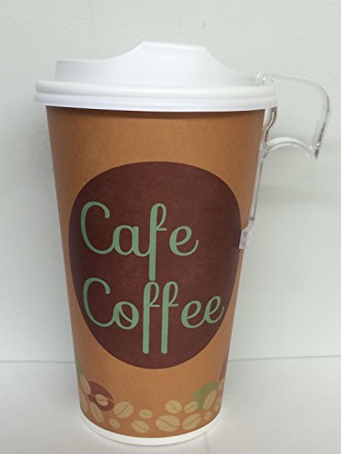 16 Oz cafe paper hot Coffee Cup with White dome Spout lid for Spill Prevention - 100 sets - plus 5 clip on cup handles