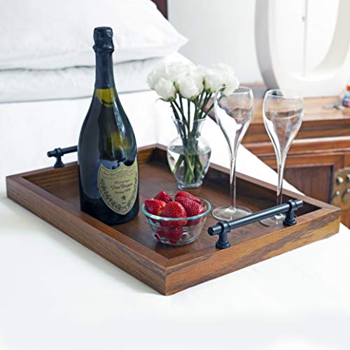Wooden Serving Tray with Handles - Ottoman Tray Wood Butler Platters Perfect for Serving Wine Coffee Tea Candles and Planters - 18 L x 13 W x 15 H Inches - Solid Oak Cherry 1 Piece  