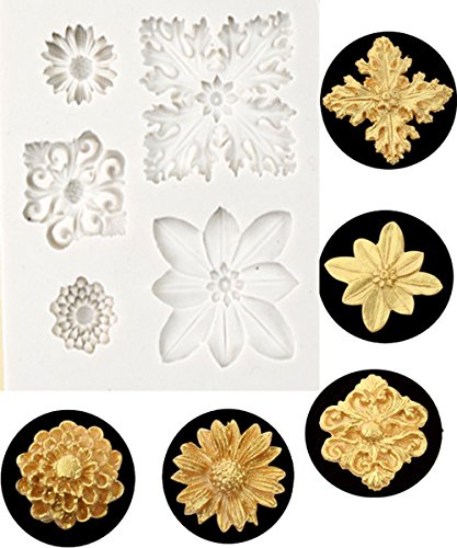 Vintage Relief Flourish Flower Silicone fondant mold chocolate silicone Mold for Sugarcraft Cake Border Decoration candy mold Cupcake Topper Polymer Clay Crafting Projects