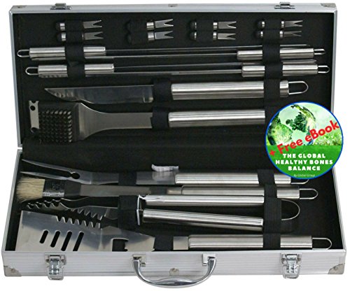 19-Piece Stainless Steel Barbecue Tools Set With Aluminum Storage Case – Premium BBQ Utensils – Complete Outdoor Grilling Kit – Gift for Men – Plus Bonus Exclusive eBook – by Global Group