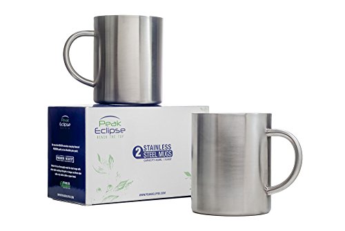 Stainless Steel Mugs 15 oz - 450ml - Set of 2 - Double Wall Insulated - Perfect for Coffee Tea Beer Travel - Keeps drinks Hot or Cold for longer - BPA Free - FDA Approved
