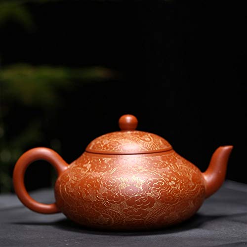 Chinese teapot Round Gilding Dragon Teapot Pot Handmade Pot Zhuni Yixing clay teapot Color  Zhu Mu
