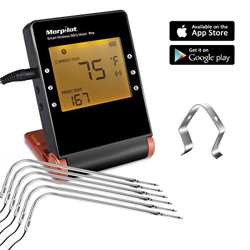 Wireless Meat Thermometers for Grill Smoker Morpilot Bluetooth BBQ Grill Thermometer Smart Remote Digital Cooking Food with 6 Probes for Outdoor Grilling Smoker Oven Griddle Indoor Kitchen