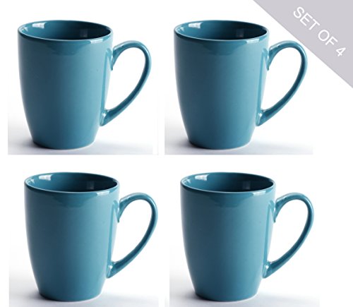 LEANDALE Aaron Bistro Ceramic Coffee Tea Mug Cup Set 12 OZ Solid MultiColor Set of 4 Lake Blue