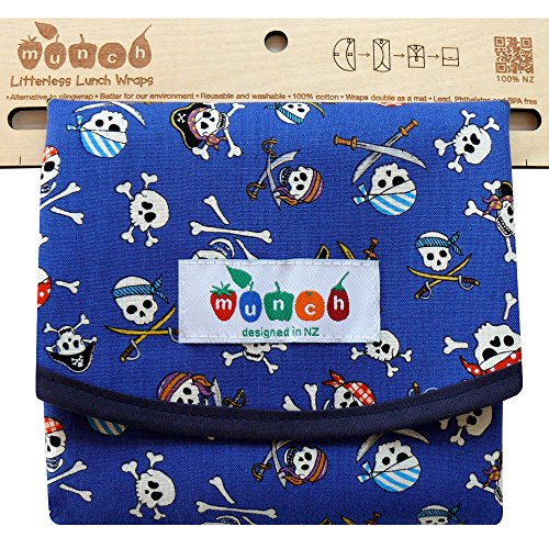 Pirate Print Reusable Sandwich Wrap BPA and Phthalate Free Comes with Free E-book with 10 Lunch Box Ideas to Make Pcnics an Lunches Fun Easy and Sustainable Converts to Easy-clean Placemat