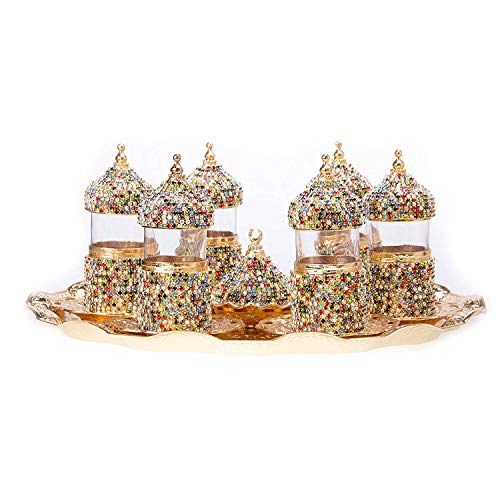 Alisveristime Set of 6 Turkish Tea Glasses Set Saucers Holders Swarovski Crystal Set Mix Color