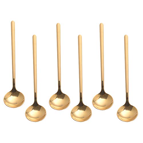 Espresso spoons 1810 Stainless Steel 6piece Vogue Mini Teaspoons set for Coffee Sugar Dessert Cake Ice Cream Soup Antipasto cappuccino 5 Inch frosted handle by Pukka Home(Gold)
