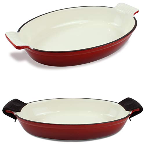 158 Qt Enameled Cast Iron Oval Roaster Casserole Dish Lasagna Pan Deep Roasting Pan for Cooking and Baking  Small 134 x 846  Red