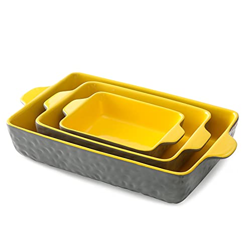 Ceramic Baking Dishes for Oven Lareina Porcelain Bakeware Set Rectangular Baking Pans Set Casserole Dish for Cooking Microwave and Dishwasher Safe 9 x 13 Inches 3Piece (Yellow)