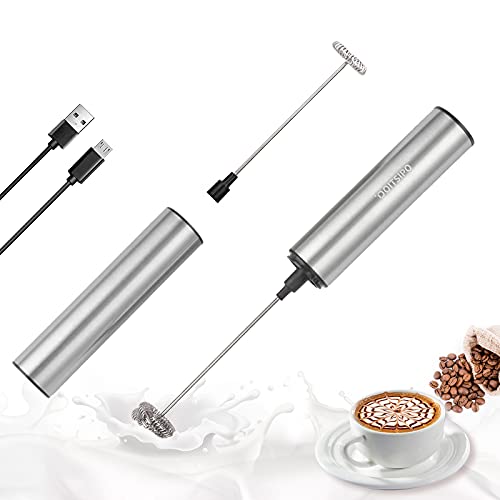 DOITSIPO Milk Frother Handheld Electric Hand Foamer for Drink Mixer Mini Foam Maker with 2 Stainless Steel Whisks for Coffee Lattes Cappuccino Matcha Hot Chocolate Frappe (Rechargeable)