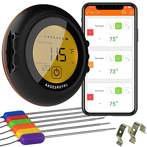 Premium Digital Wireless Meat Thermometer  with 6 Probes Bluetooth WiFi Timer Alarm  Strong Magnets  Perfect for Cooking BBQ Grill Food Smoker Oven  Kitchen (BBQ Thermometer)