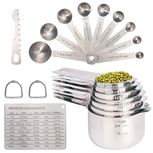 20PCS Measuring Cups and Measuring Spoons Set FoodGrade Stainless Steel Measure Cup Set for Cooking Baking Measurement Including 7 Cups 9 Spoons Level Magnetic Chart Stackable Measuring Set
